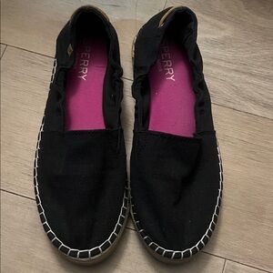 Sperry Black Espadrilles with Vibrant Pink Lining
